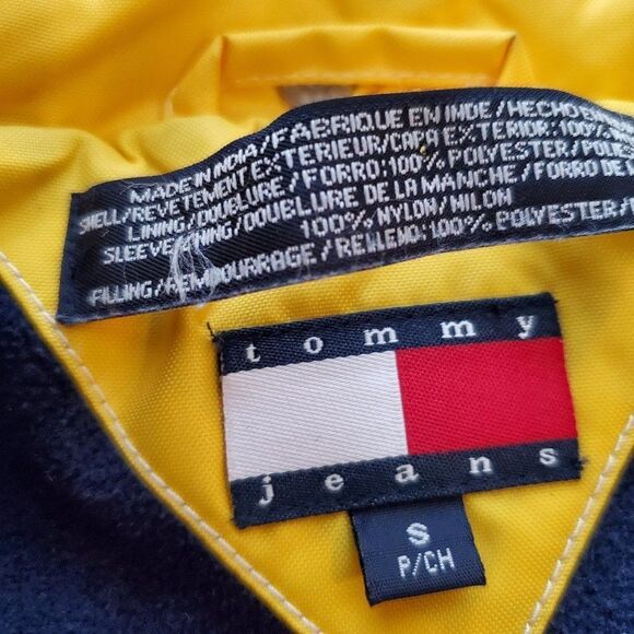 Tommy Hilfiger Jeans Womens Puffer Jacket size S Nautical Yellow Sailing Hood - Picture 6 of 9